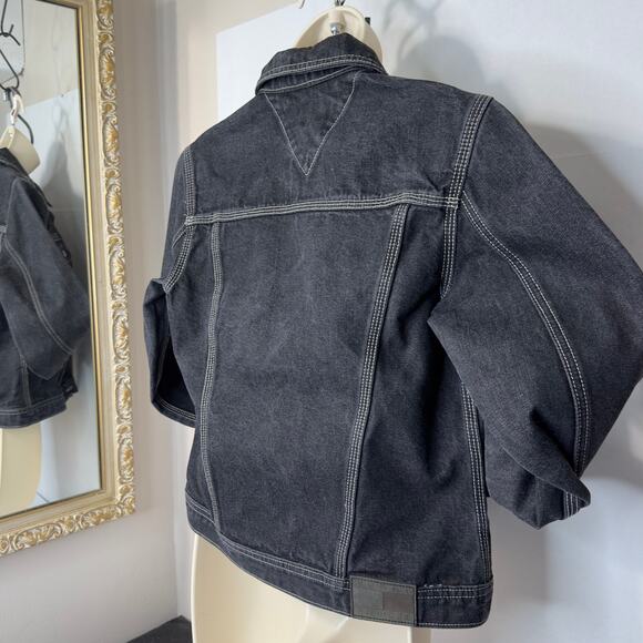 Y2K Tommy Hilfiger Dark Wash Denim Jacket Women’s Small Contrast Stitching - Picture 12 of 16